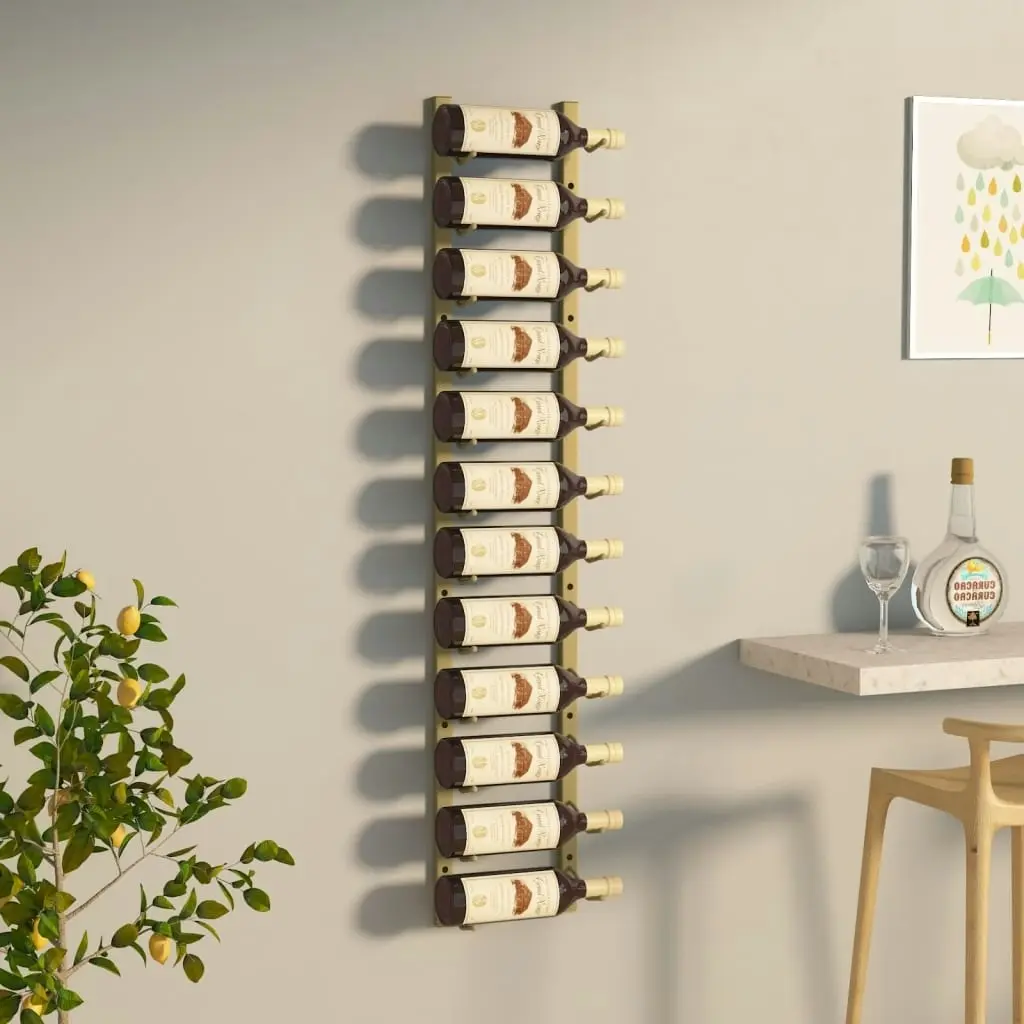 Wall Mounted Wine Rack for 12 Bottles Gold Iron 340880