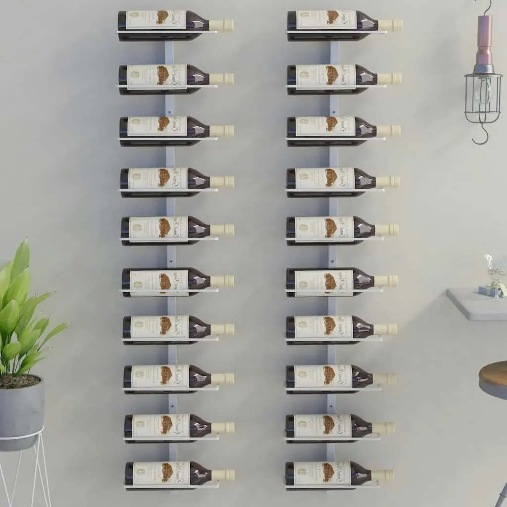 Wall-mounted Wine Rack for 10 Bottles 2 pcs White Metal 340906