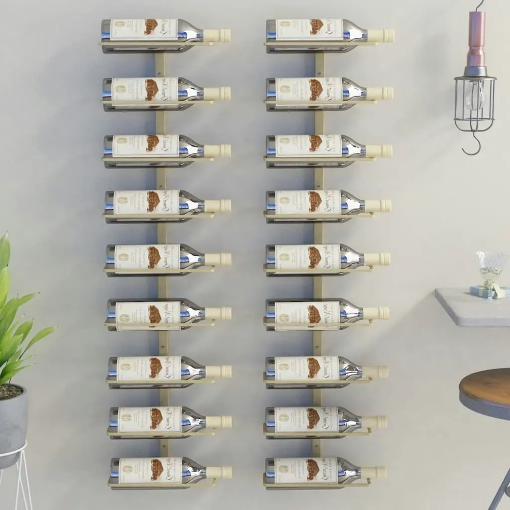 Wall-mounted Wine Rack for 9 Bottles 2 pcs Gold Iron 340903