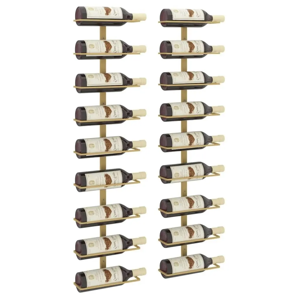 Wall-mounted Wine Rack for 9 Bottles 2 pcs Gold Iron 340903