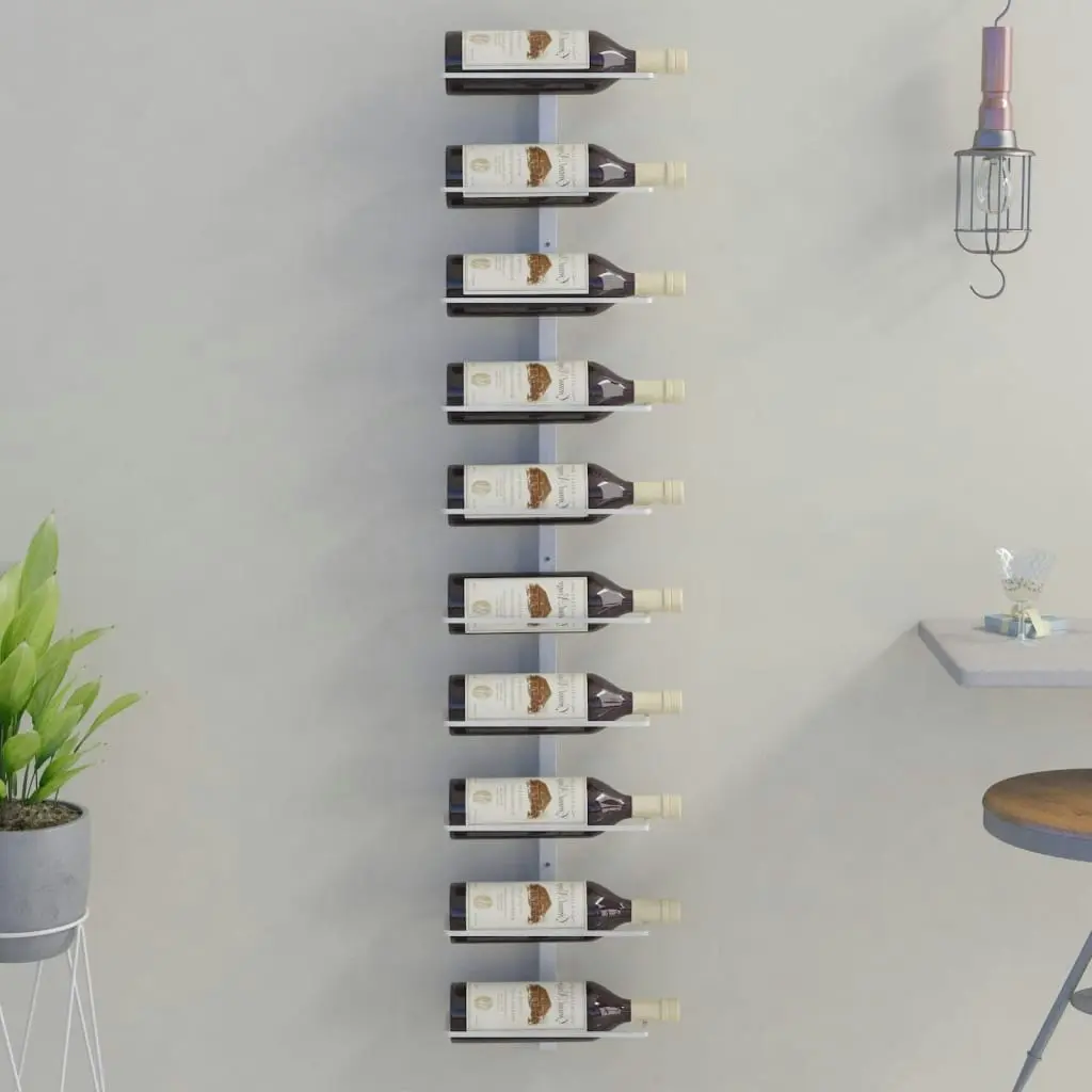 Wall-mounted Wine Rack for 10 Bottles White Metal 340904