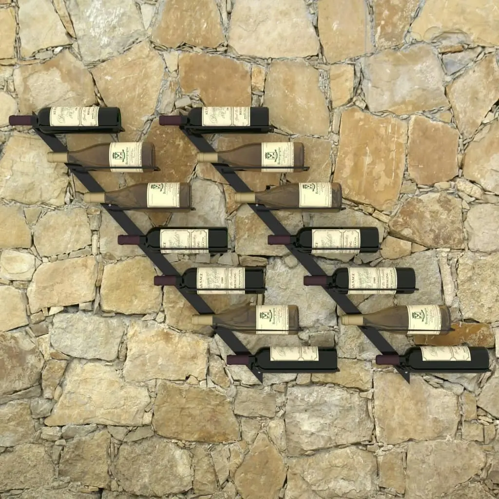 Wall-mounted Wine Racks for 14 Bottles 2 pcs Black Metal 289565