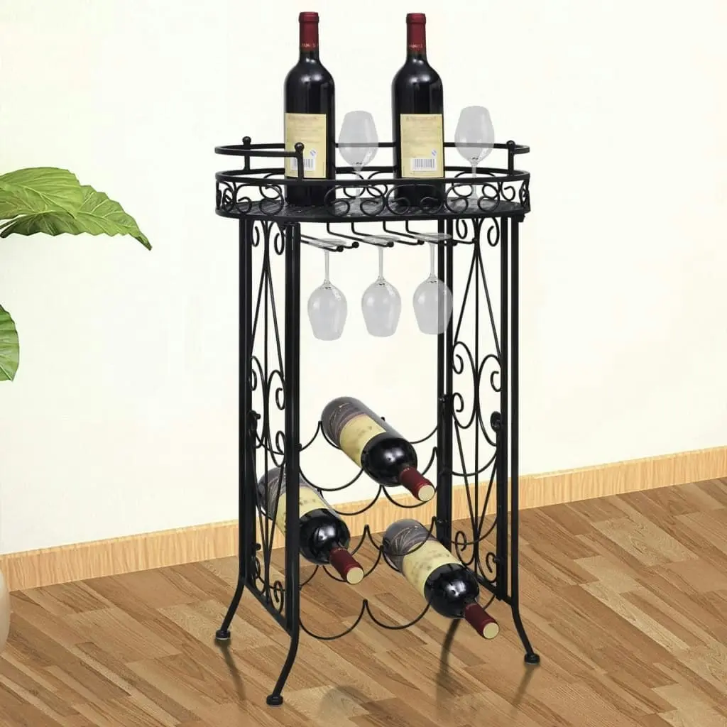 Wine Rack with Glass Holder for 9 Bottles Metal 240940