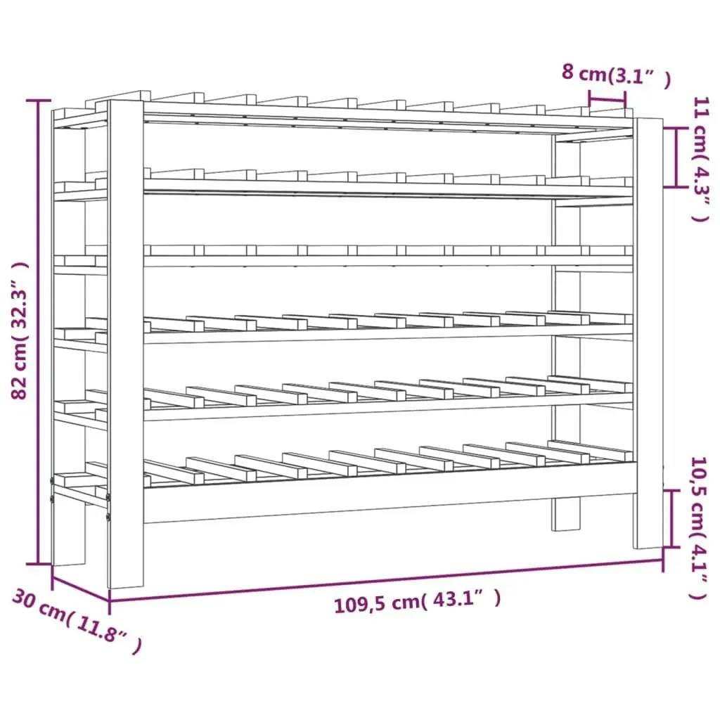 Wine Rack 109.5x30x82 cm Solid Wood Pine 822546