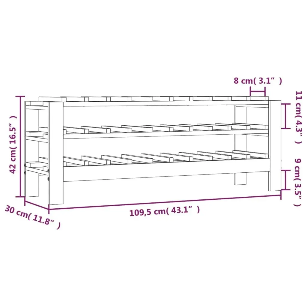 Wine Rack 109.5x30x42 cm Solid Wood Pine 822551