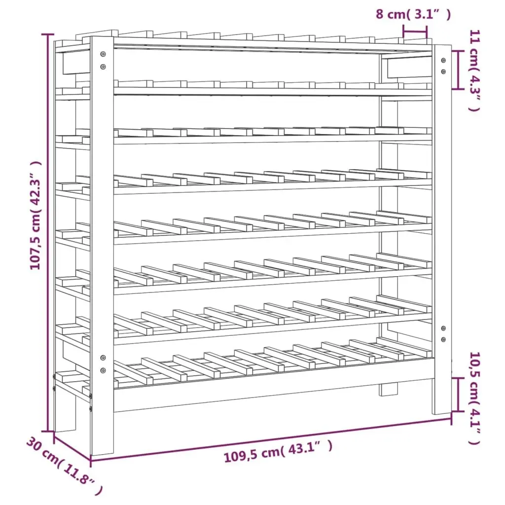 Wine Rack 109.5x30x107.5 cm Solid Wood Pine 822536