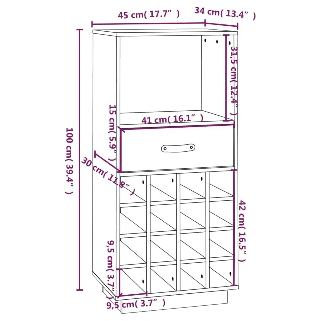 Wine Cabinet 45x34x100 cm Solid Wood Pine 821532