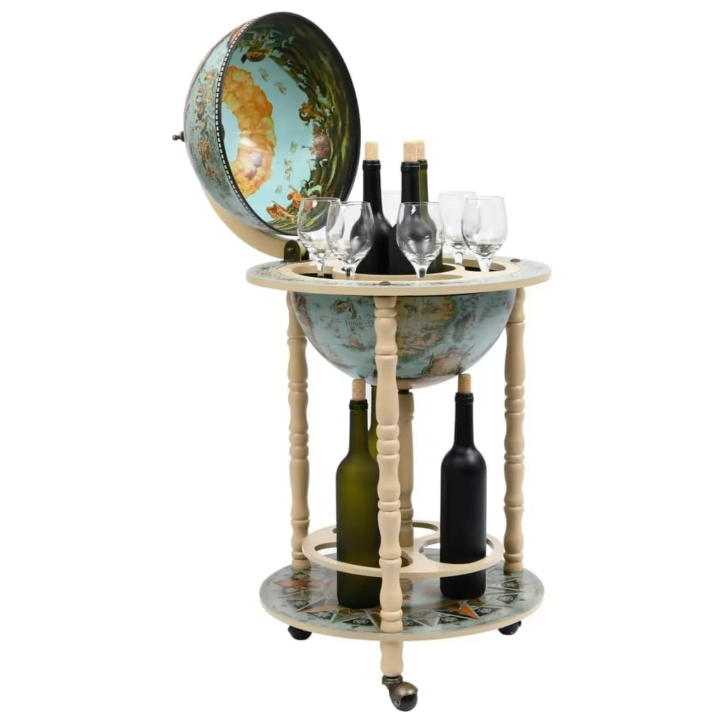 Globe Bar Wine Stand Eucalyptus Wood Blue 320906