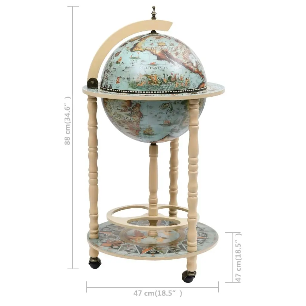 Globe Bar Wine Stand Eucalyptus Wood Blue 320906