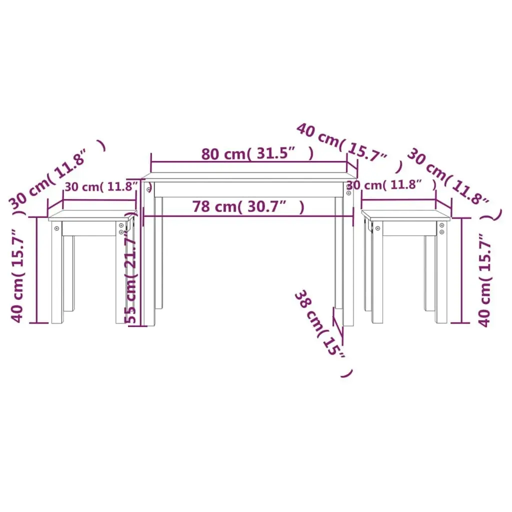 Nesting Tables 3 pcs White Solid Wood Pine 824979