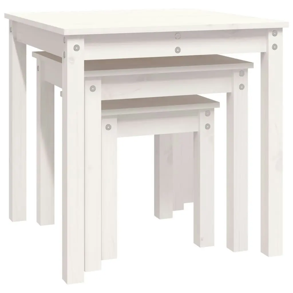 Nesting Tables 3 pcs White Solid Wood Pine 824974