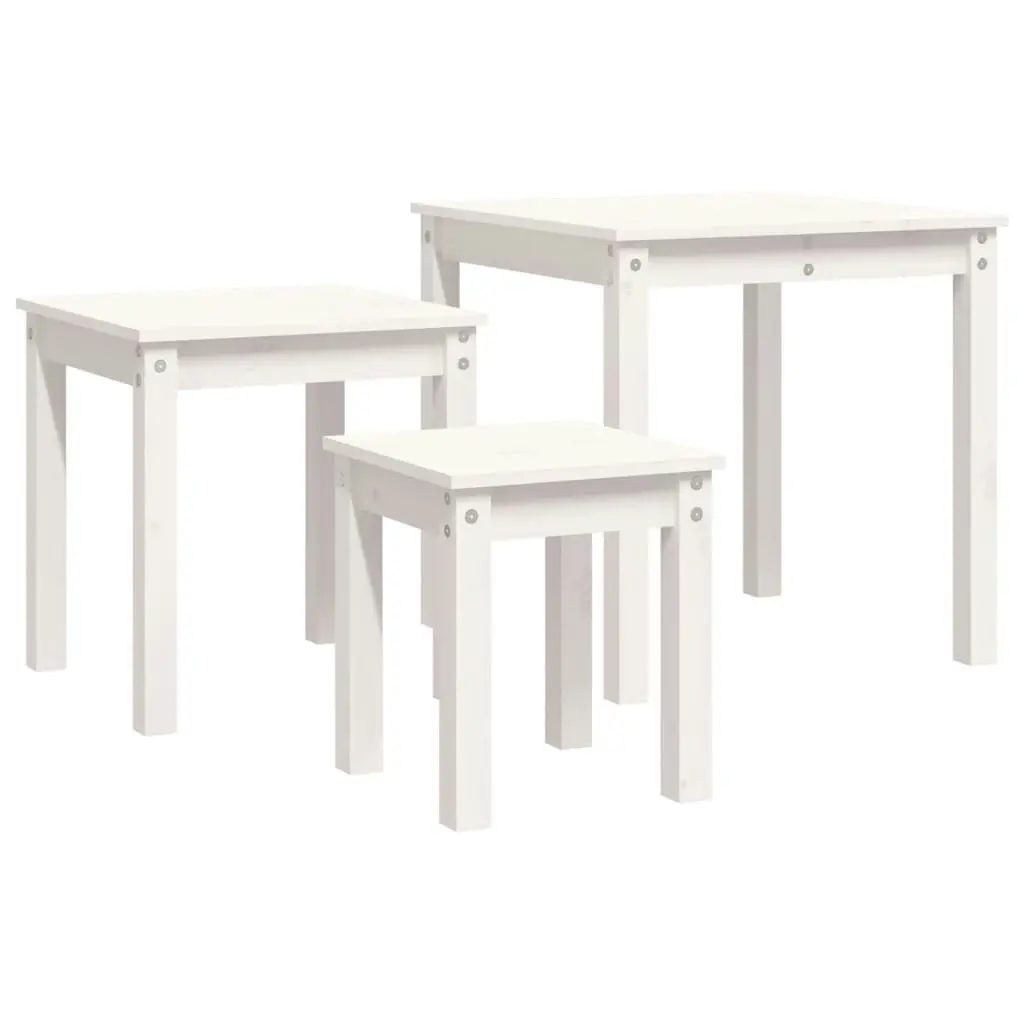 Nesting Tables 3 pcs White Solid Wood Pine 824974