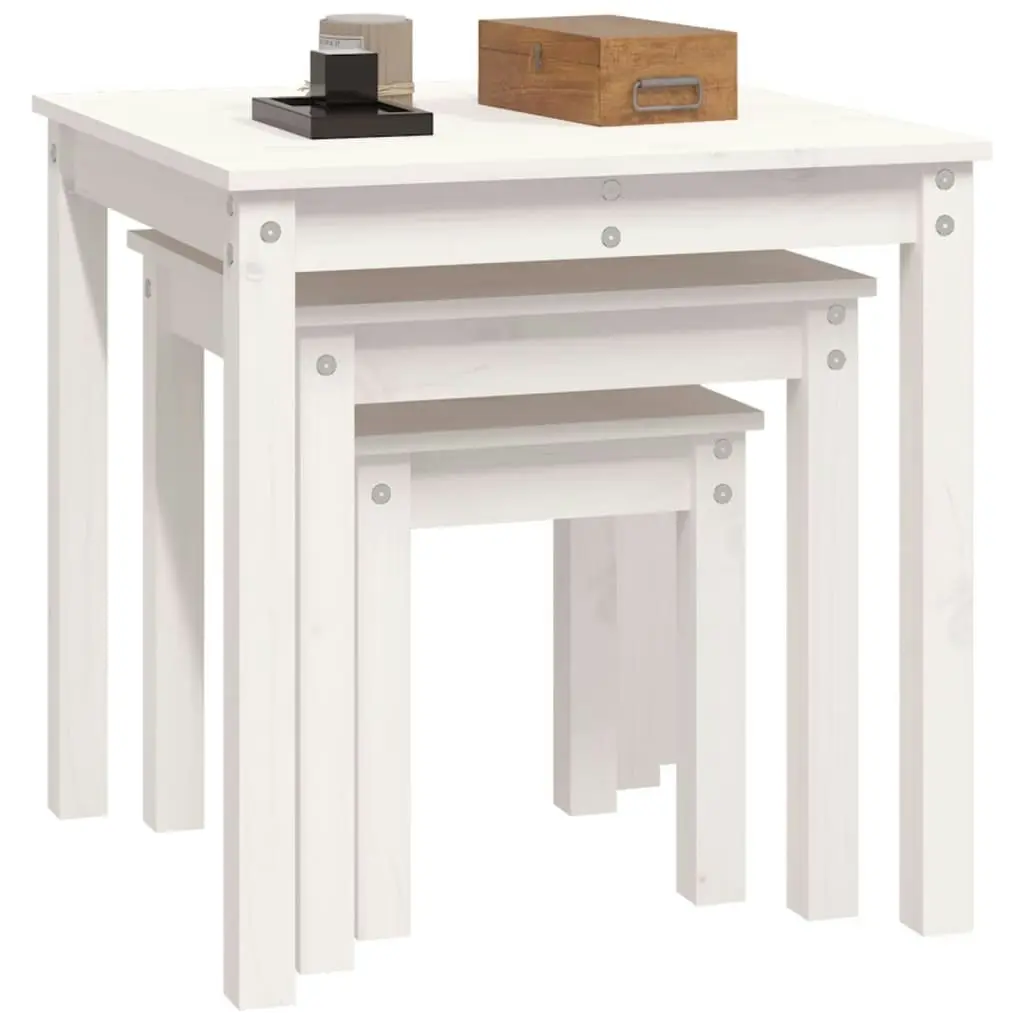 Nesting Tables 3 pcs White Solid Wood Pine 824974