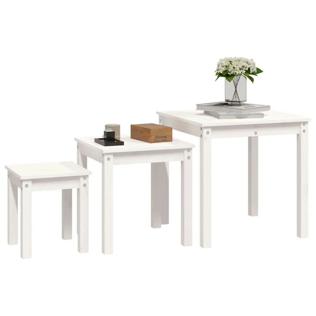 Nesting Tables 3 pcs White Solid Wood Pine 824974