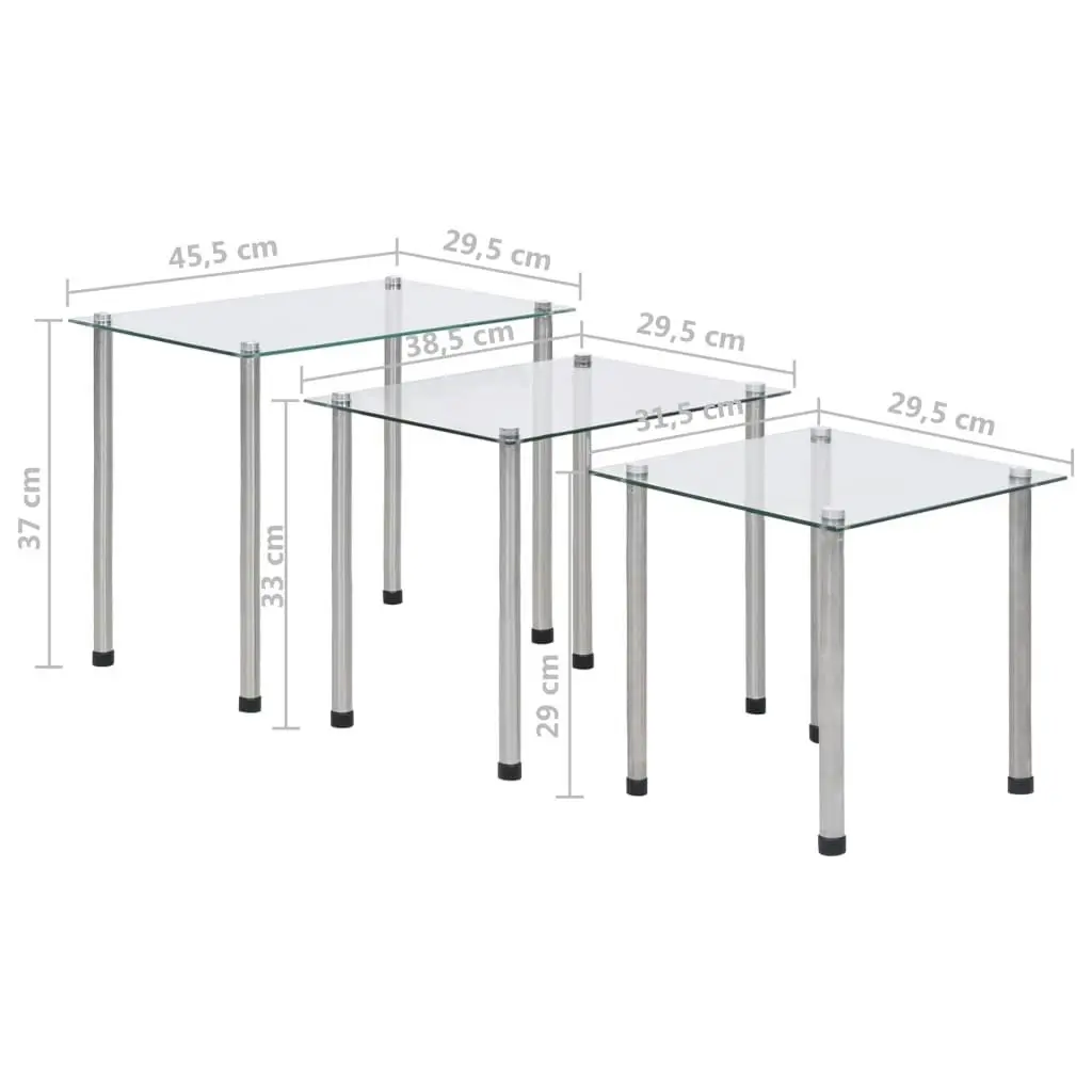 Nesting Tables 3 pcs Transparent Tempered Glass 249528