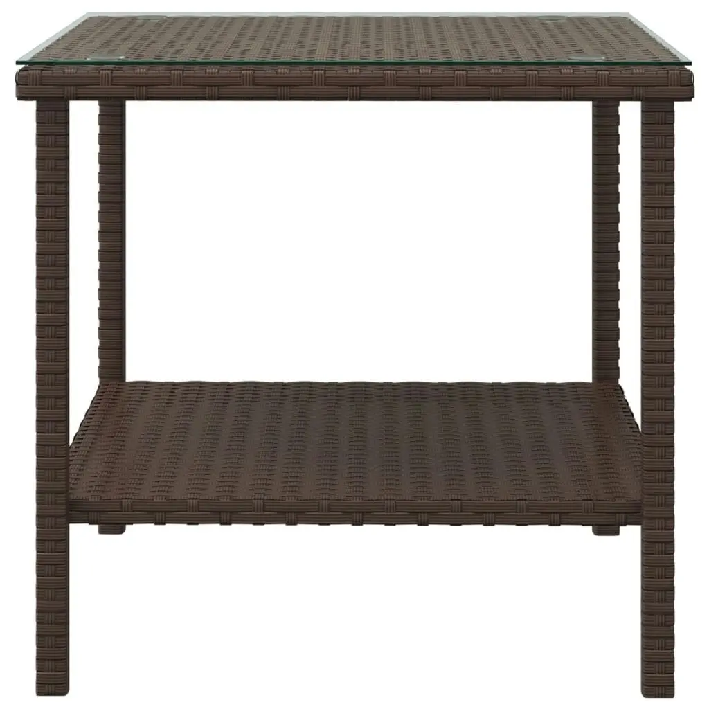 Side Table Brown 45x45x45 cm Poly Rattan and Tempered Glass 319399