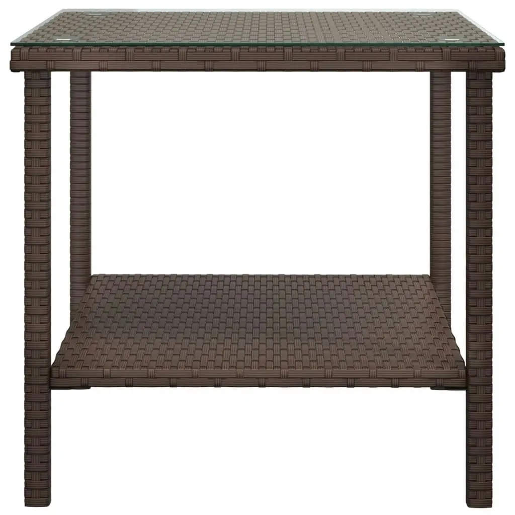 Side Table Brown 45x45x45 cm Poly Rattan and Tempered Glass 319399