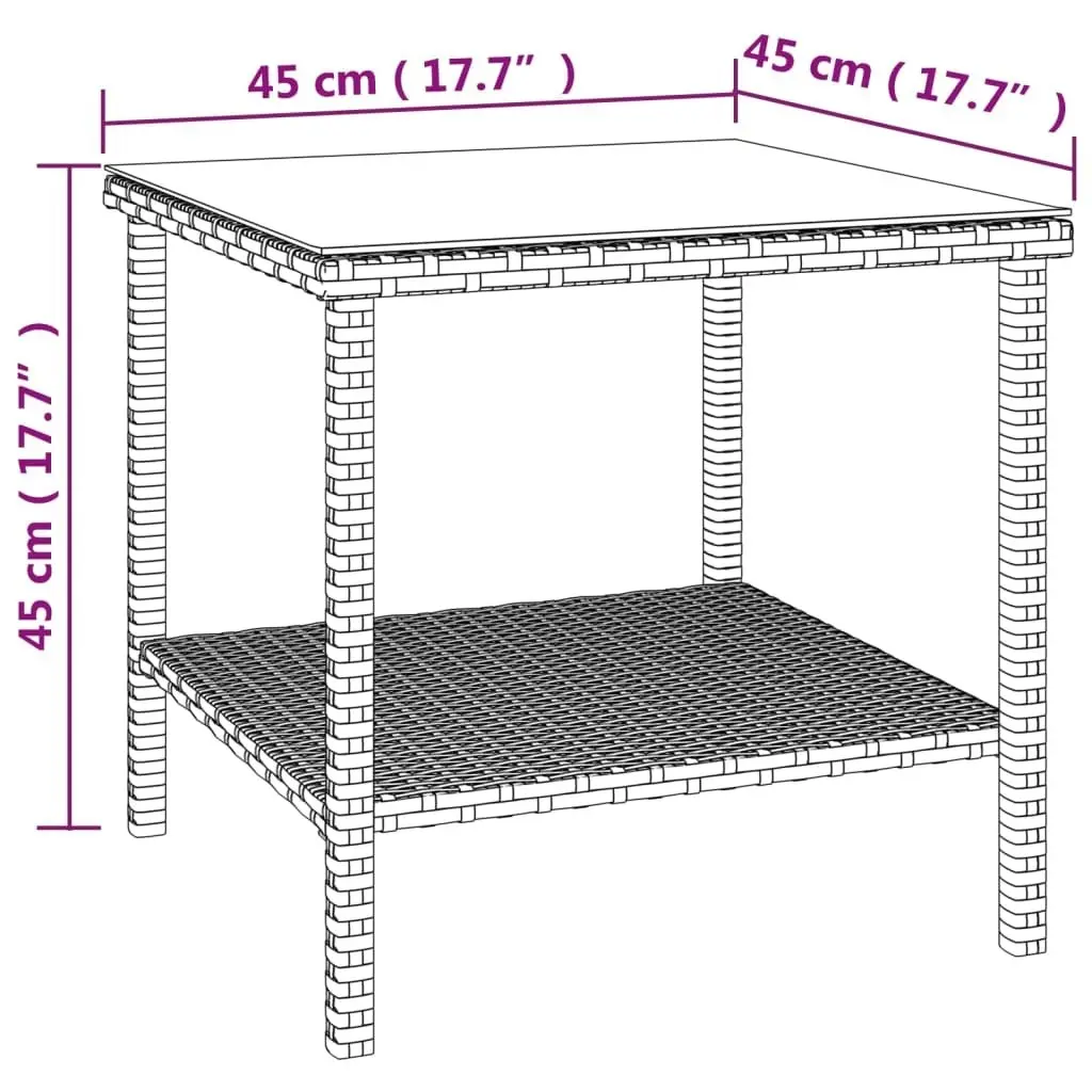 Side Table Brown 45x45x45 cm Poly Rattan and Tempered Glass 319399