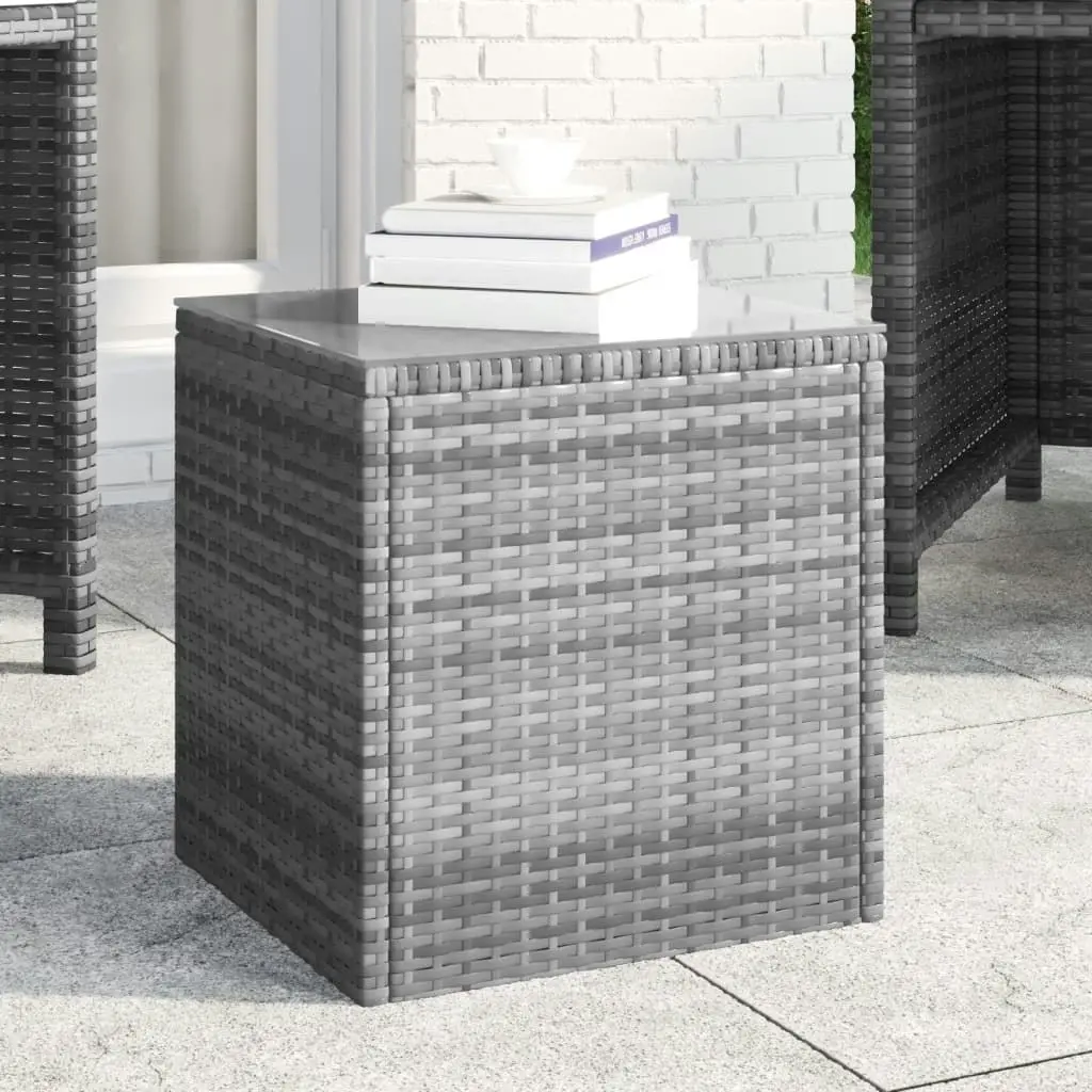 Side Table Grey 40x37x40.5 cm Poly Rattan and Tempered Glass 319389