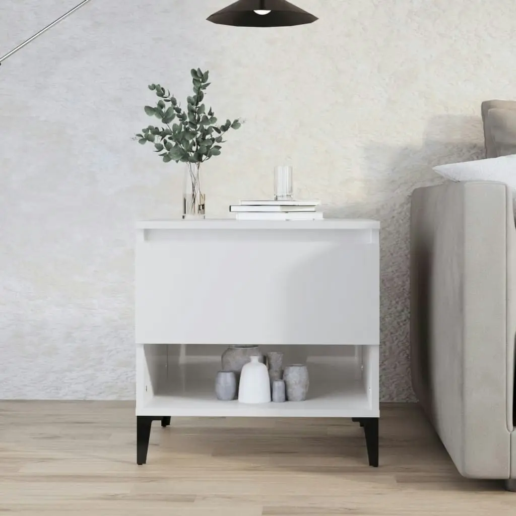 Side Table High Gloss White 50x46x50 cm Engineered Wood 819552