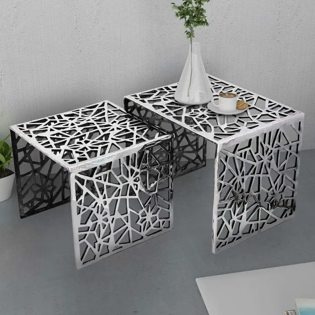 Two Piece Side Tables Square Aluminium Silver 243508