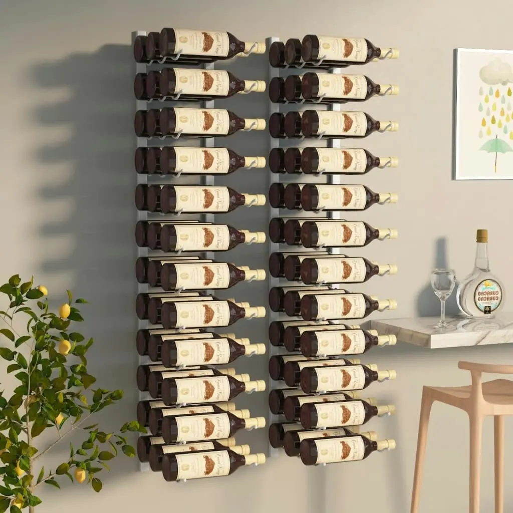 Wall Mounted Wine Rack for 36 Bottles 2 pcs White Iron 340889