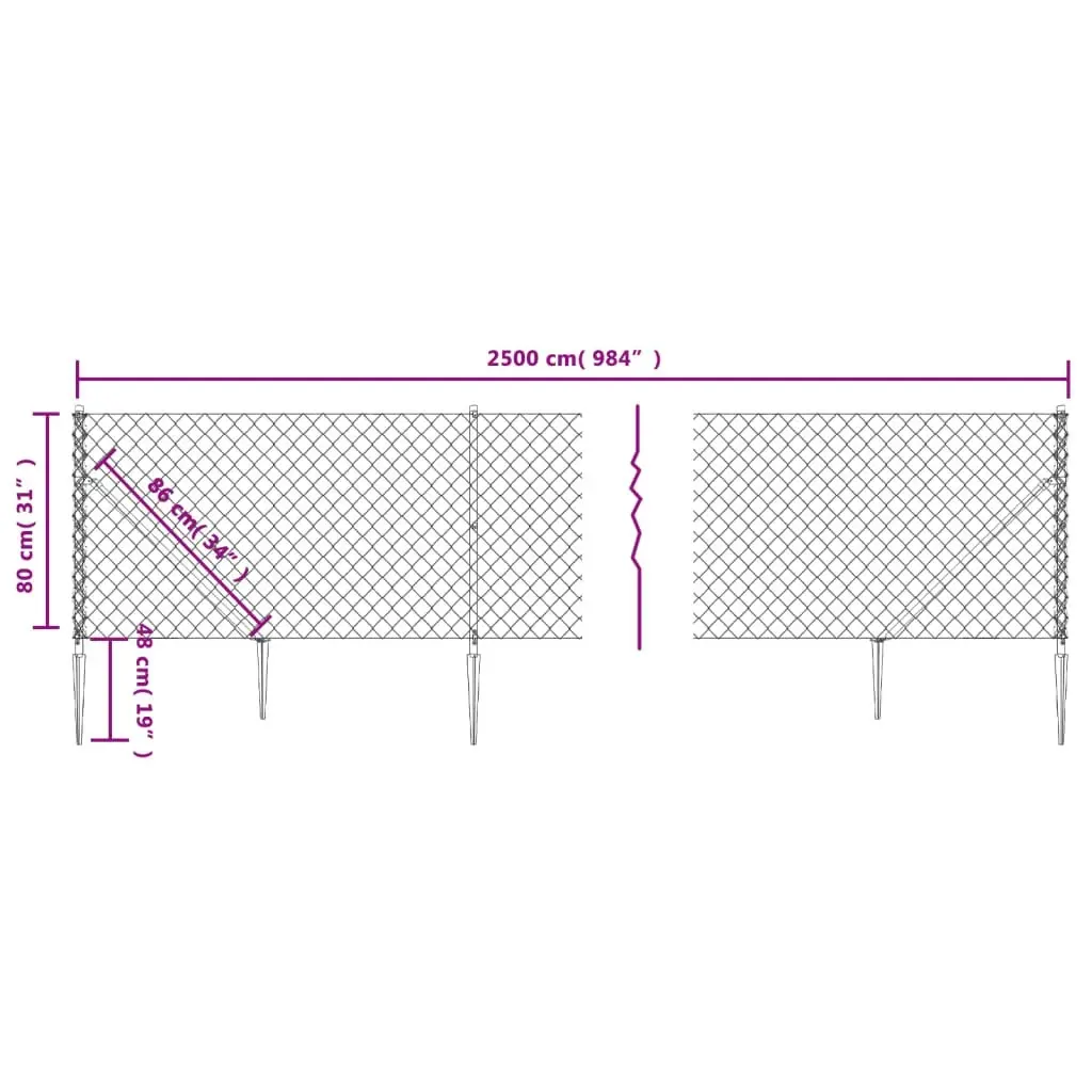 Chain Link Fence with Spike Anchors Green 0.8x25 m 153928