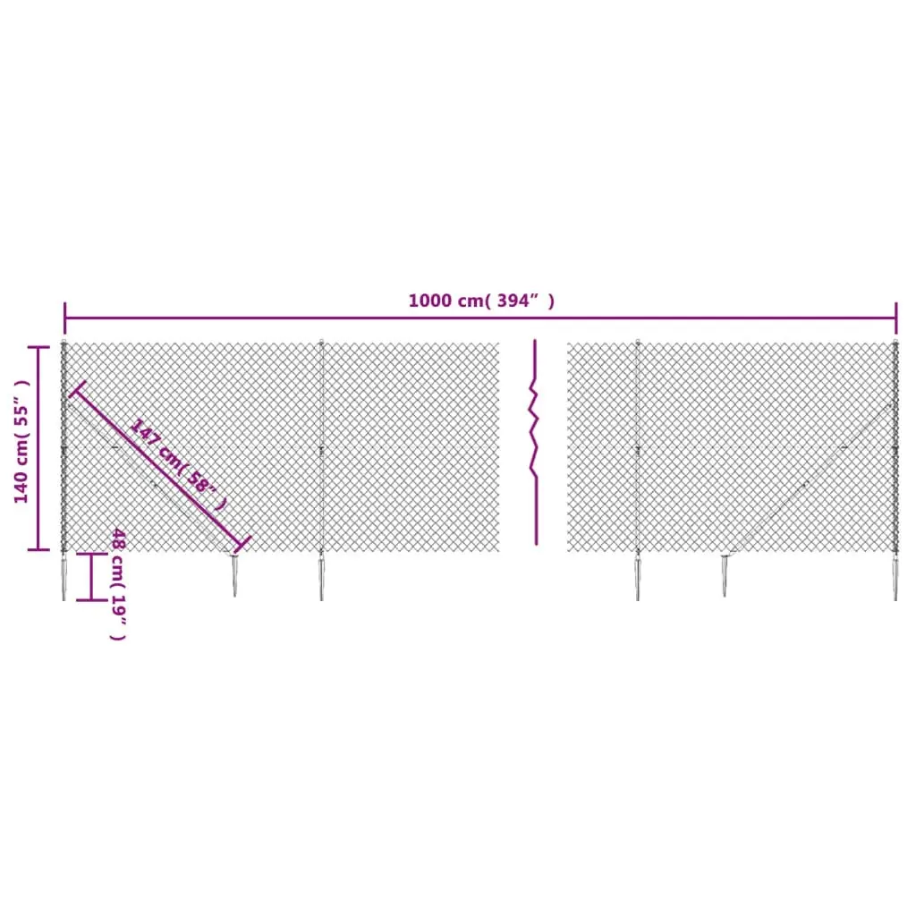 Chain Link Fence with Spike Anchors Green 1.4x10 m 153923