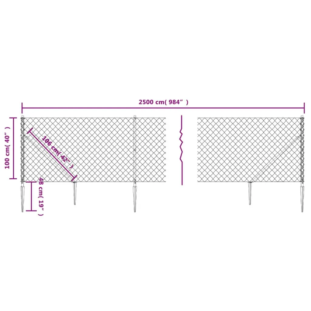 Chain Link Fence with Spike Anchors Green 1x25 m 153929