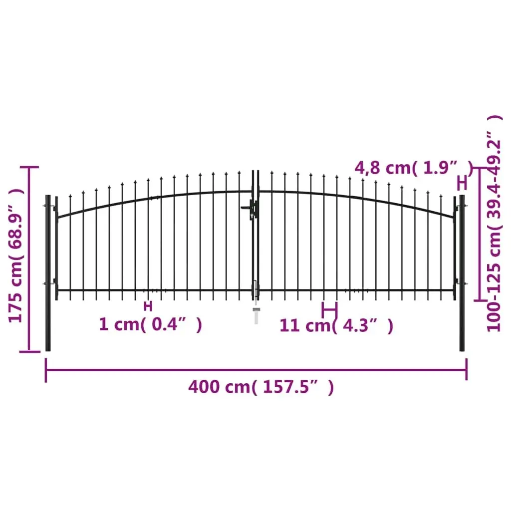 Double Door Fence Gate with Spear Top 400x175 cm 145739