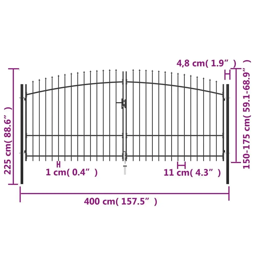 Double Door Fence Gate with Spear Top 400x225 cm 145741