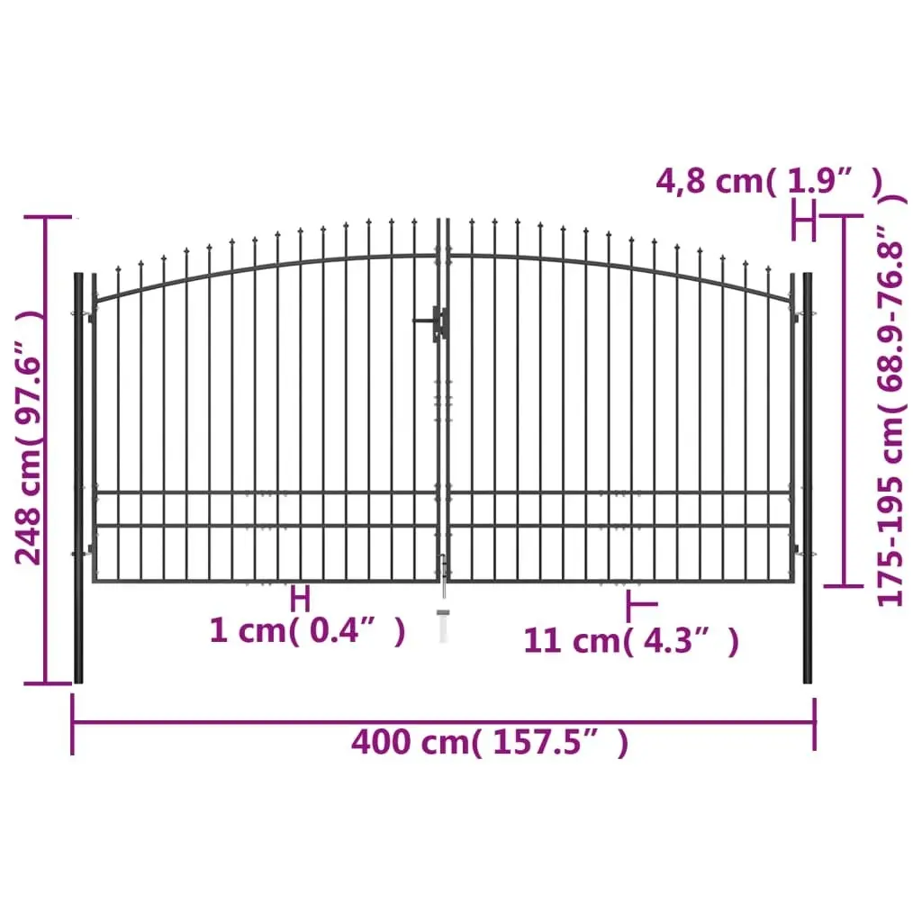 Double Door Fence Gate with Spear Top 400x248 cm 145742