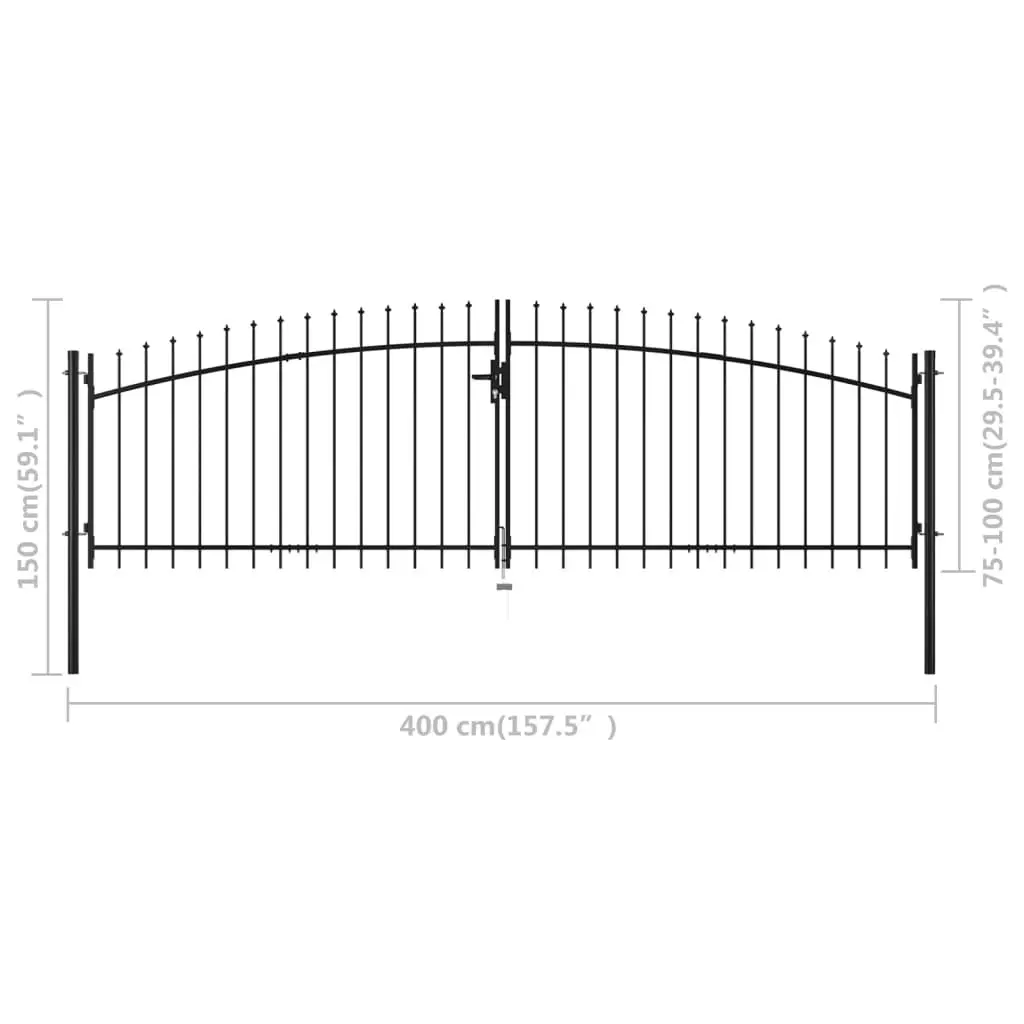 Double Door Fence Gate with Spear Top 400x150 cm 144360