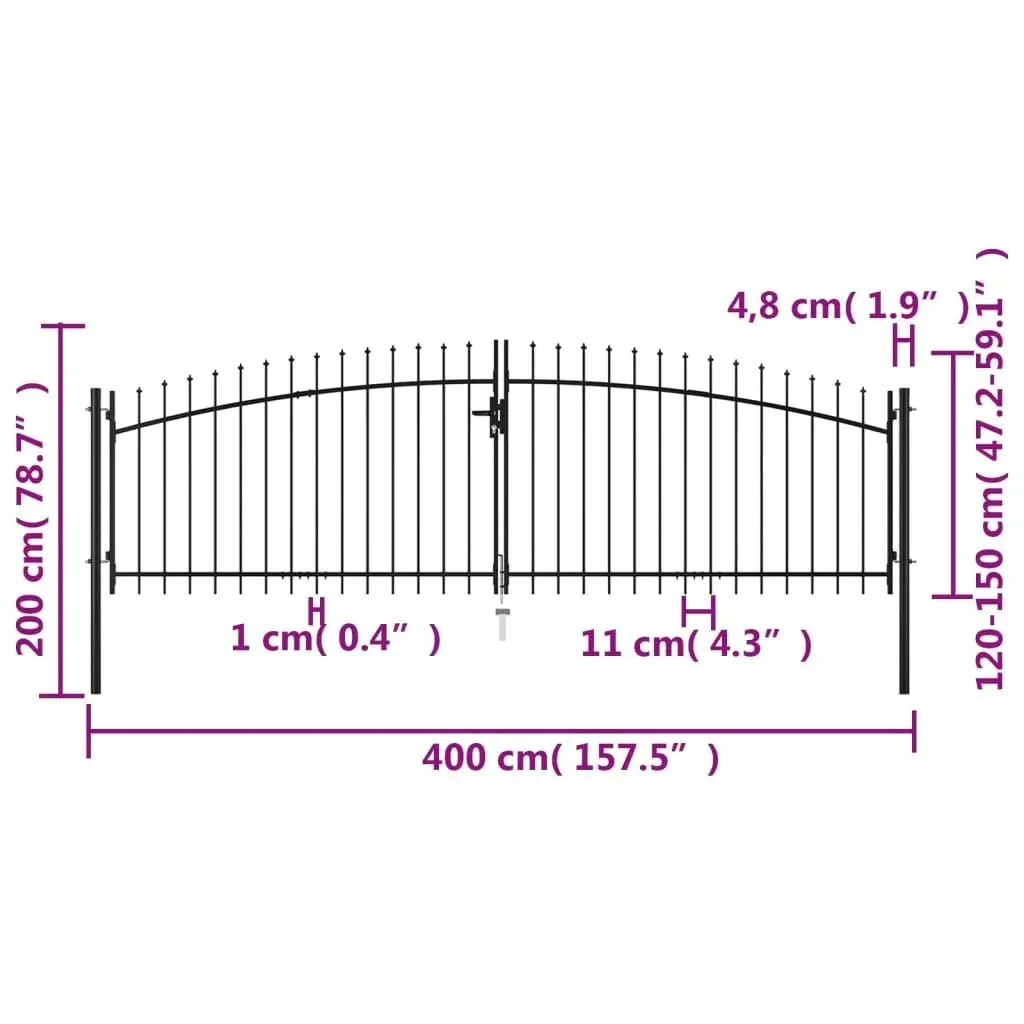 Double Door Fence Gate with Spear Top 400x200 cm 145740