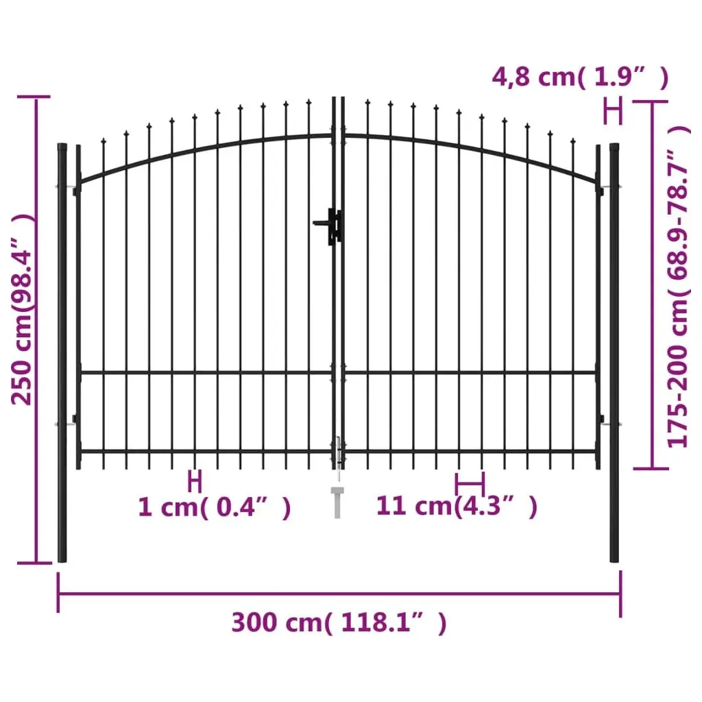 Fence Gate Double Door with Spike Top Steel 3x2 m Black 145738