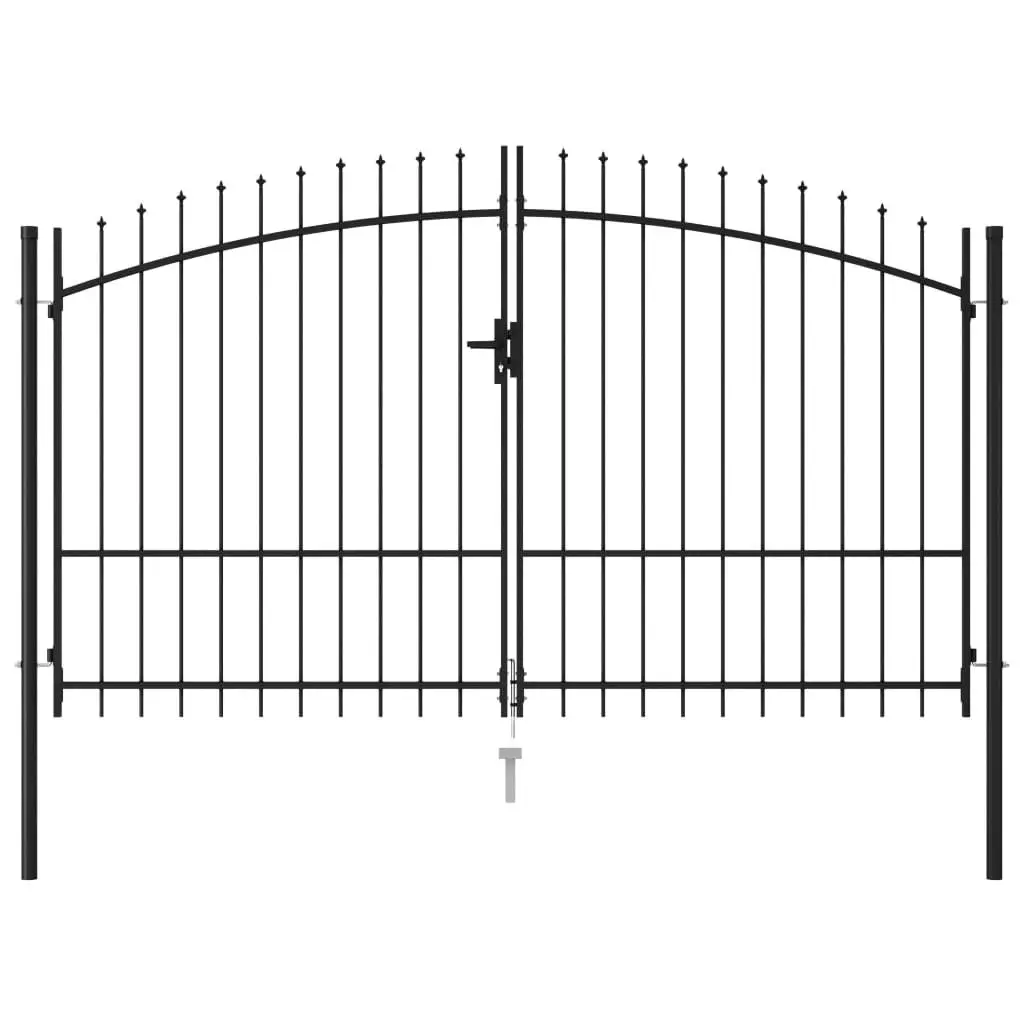 Fence Gate Double Door with Spike Top Steel 3x1.75 m Black 145737