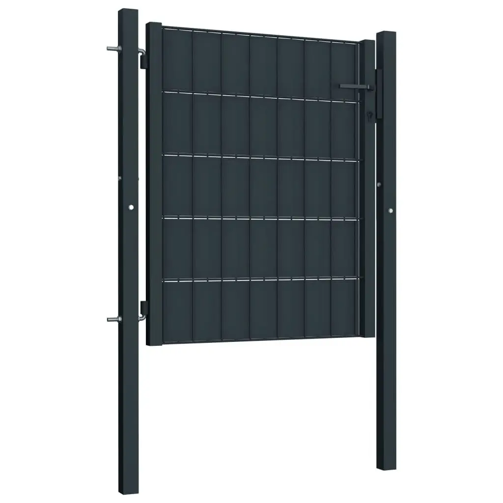 Fence Gate PVC and Steel 100x101 cm Anthracite 145233