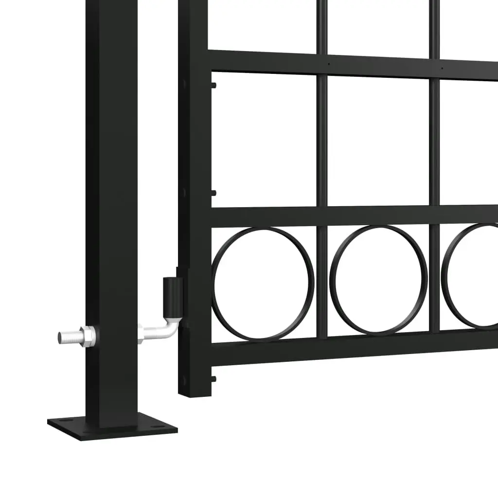 Fence Gate with Arched Top and 2 Posts 105x204 cm Black 145751