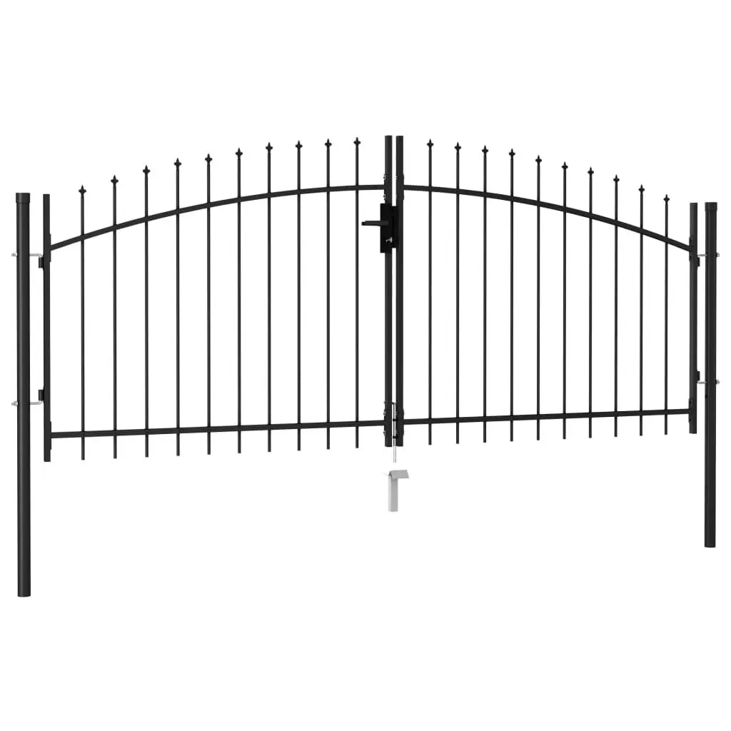 Fence Gate Double Door with Spike Top Steel 3x1.25 m Black 146027