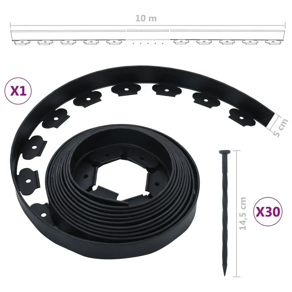 Flexible Lawn Edging with 30 Pegs 10 m 5 cm 48614