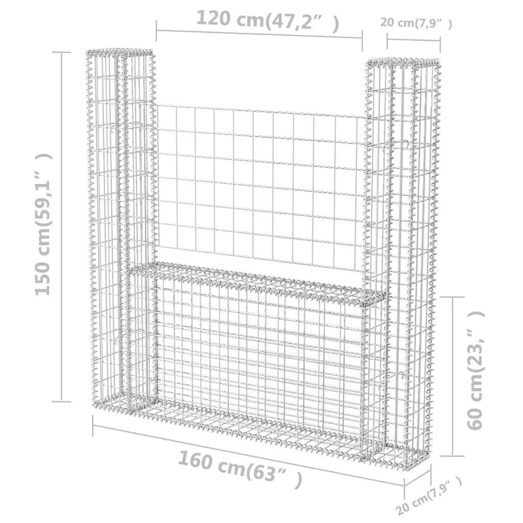 Gabion Basket U-Shape Galvanised Steel 160x20x150 cm 142545