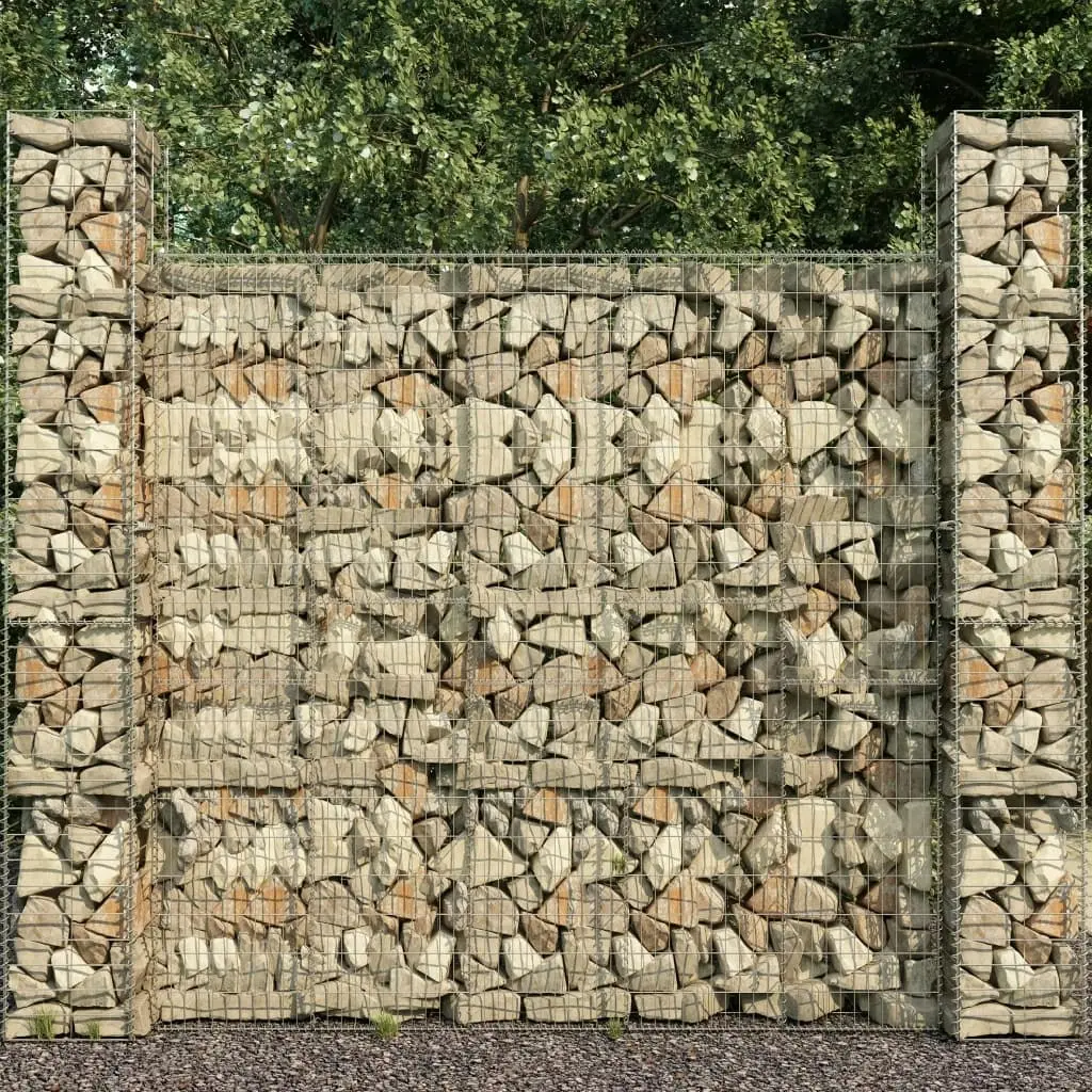 Gabion Baskets 3 pcs Galvanised Steel 25x25x197 cm 145088