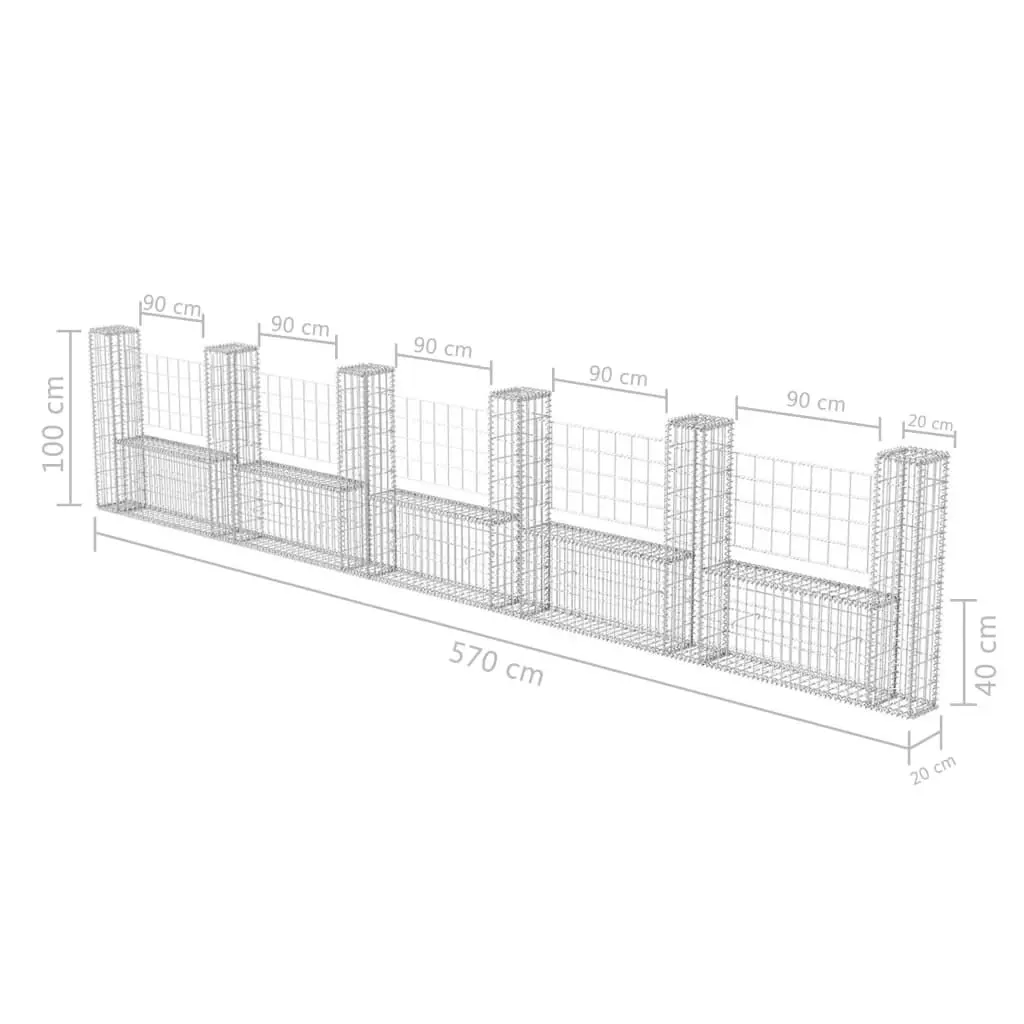 Gabion Basket U-Shape Galvanised Steel 570x20x100 cm 142547