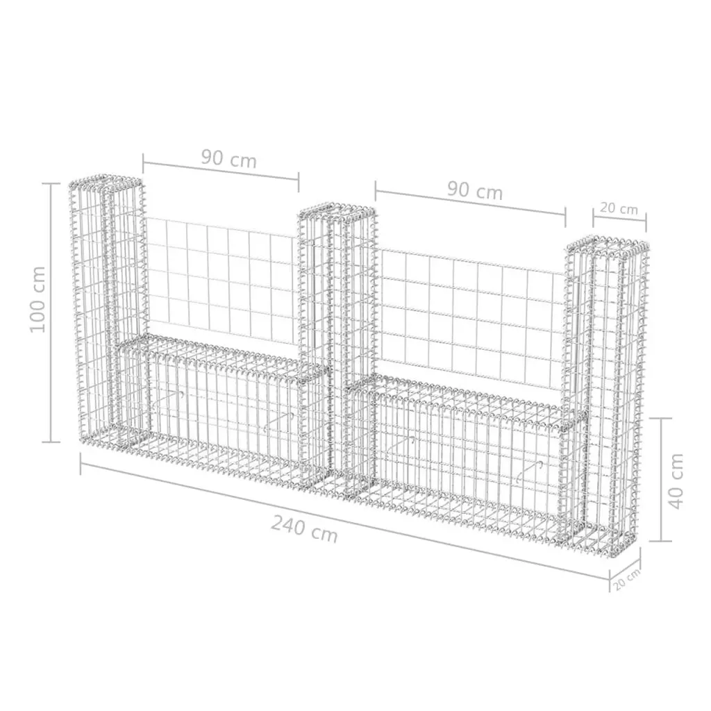 Gabion Basket U-Shape Galvanised Steel 240x20x100 cm 142546