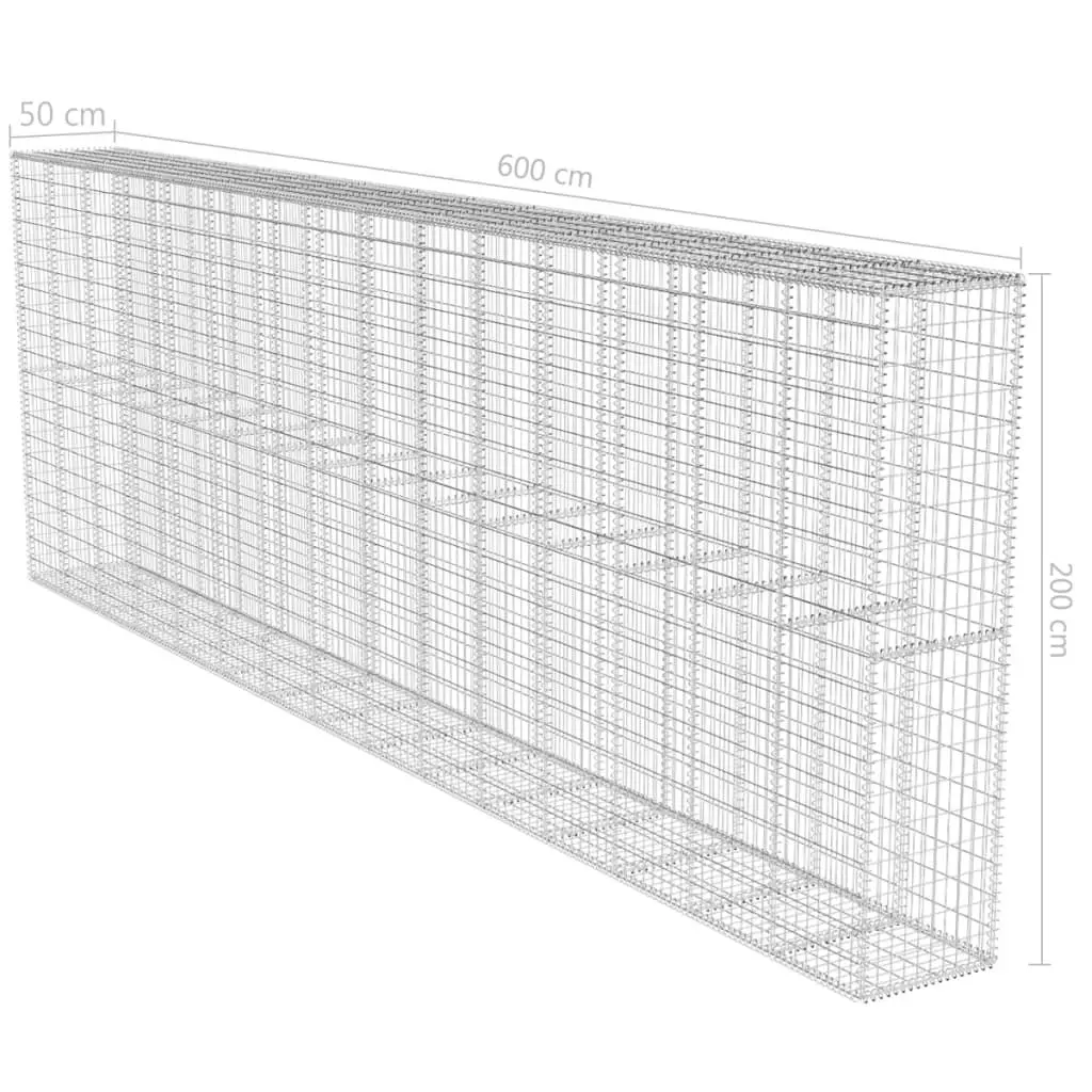 Gabion Wall with Cover Galvanised Steel 600x50x200 cm 142531