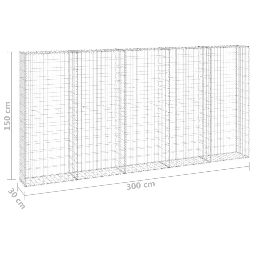 Gabion Wall with Covers Galvanised Steel 300x30x150 cm 147822