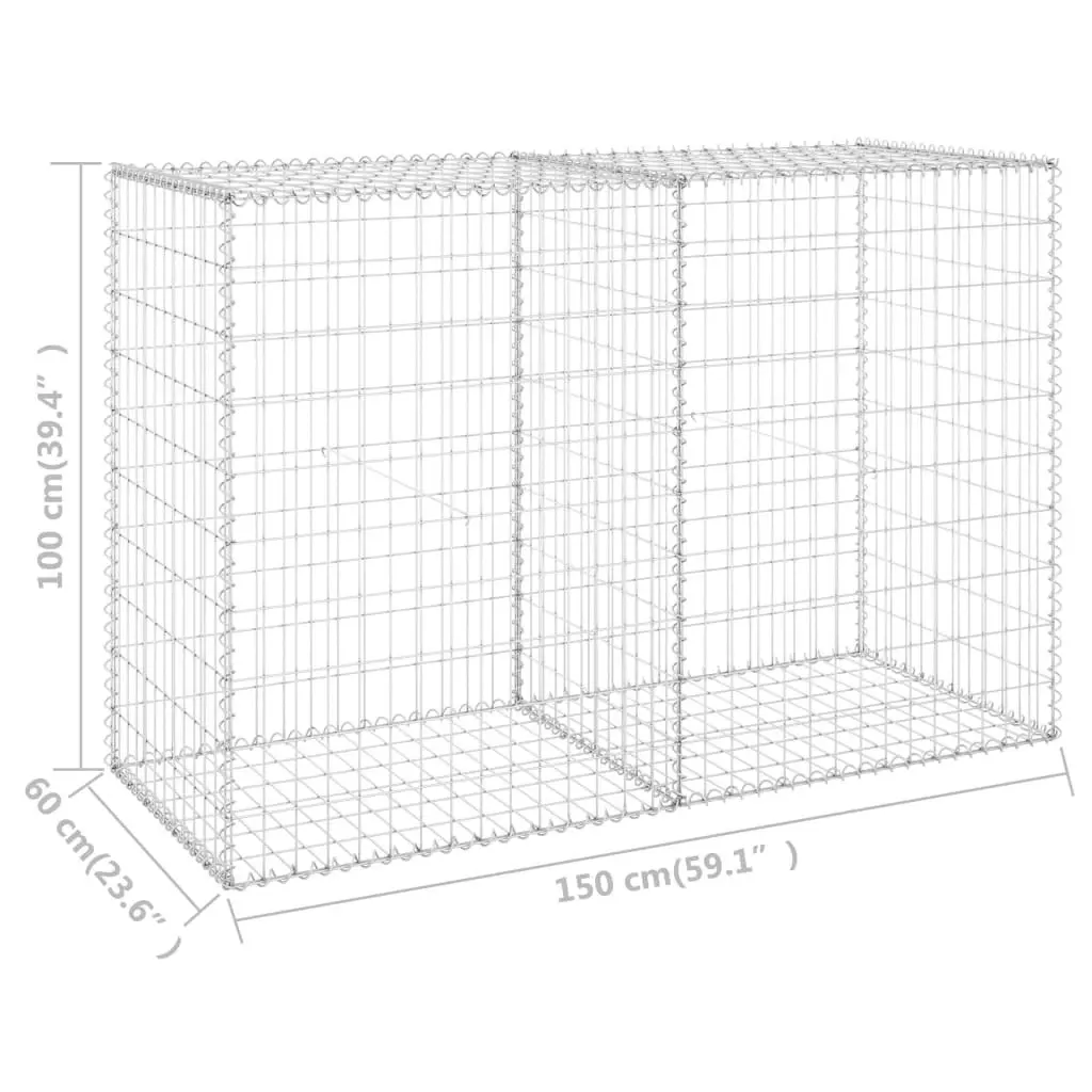 Gabion Wall with Covers Galvanised Steel 150x60x100 cm 147814