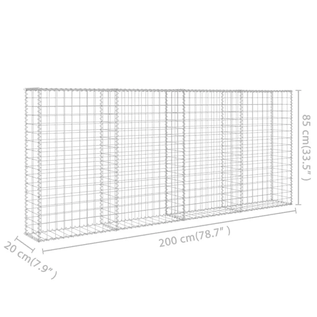 Gabion Wall with Covers Galvanised Steel 200x20x85 cm 143580