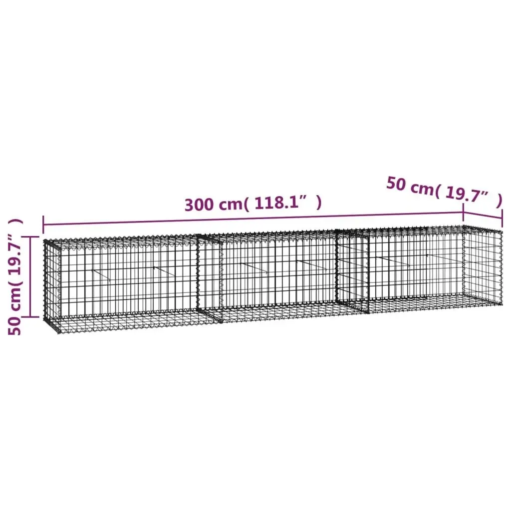 Gabion Wall with Covers Galvanised Steel 300x50x50 cm 143591