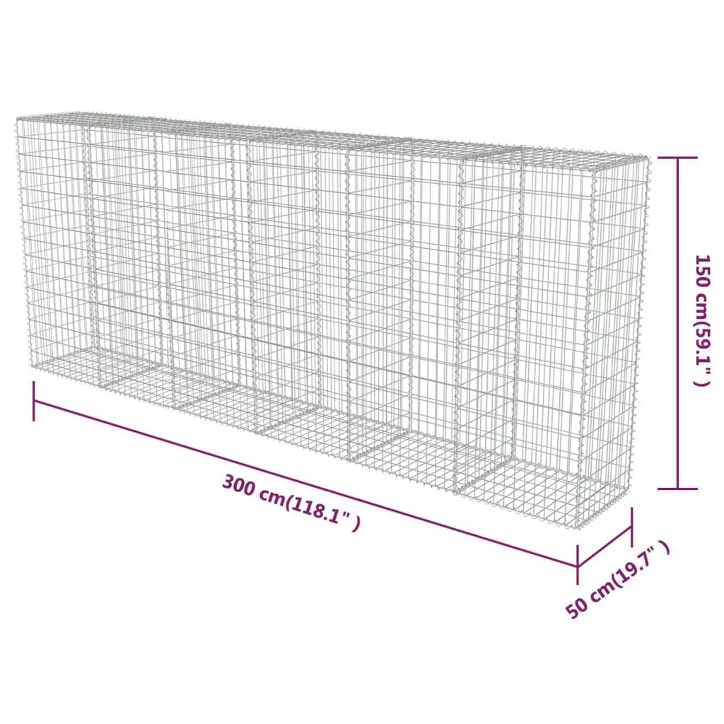 Gabion Wall with Covers Galvanised Steel 300x50x150 cm 143593